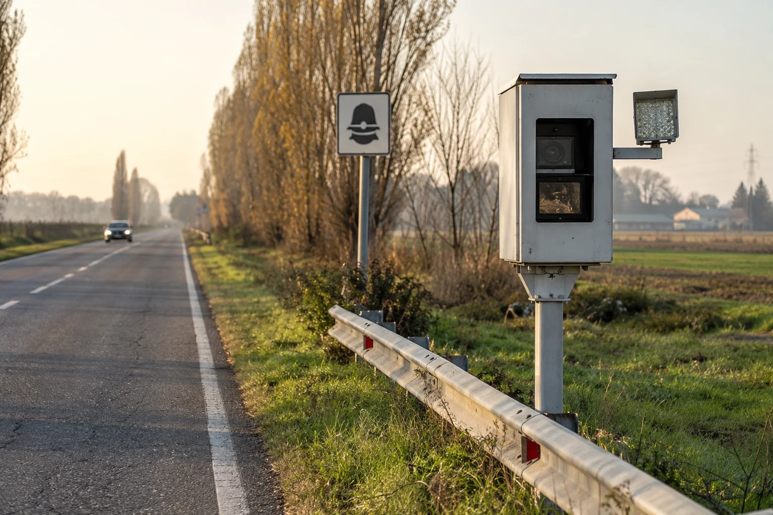 Postazione fissa di rilevamento velocità a bordo di una strada extraurbana