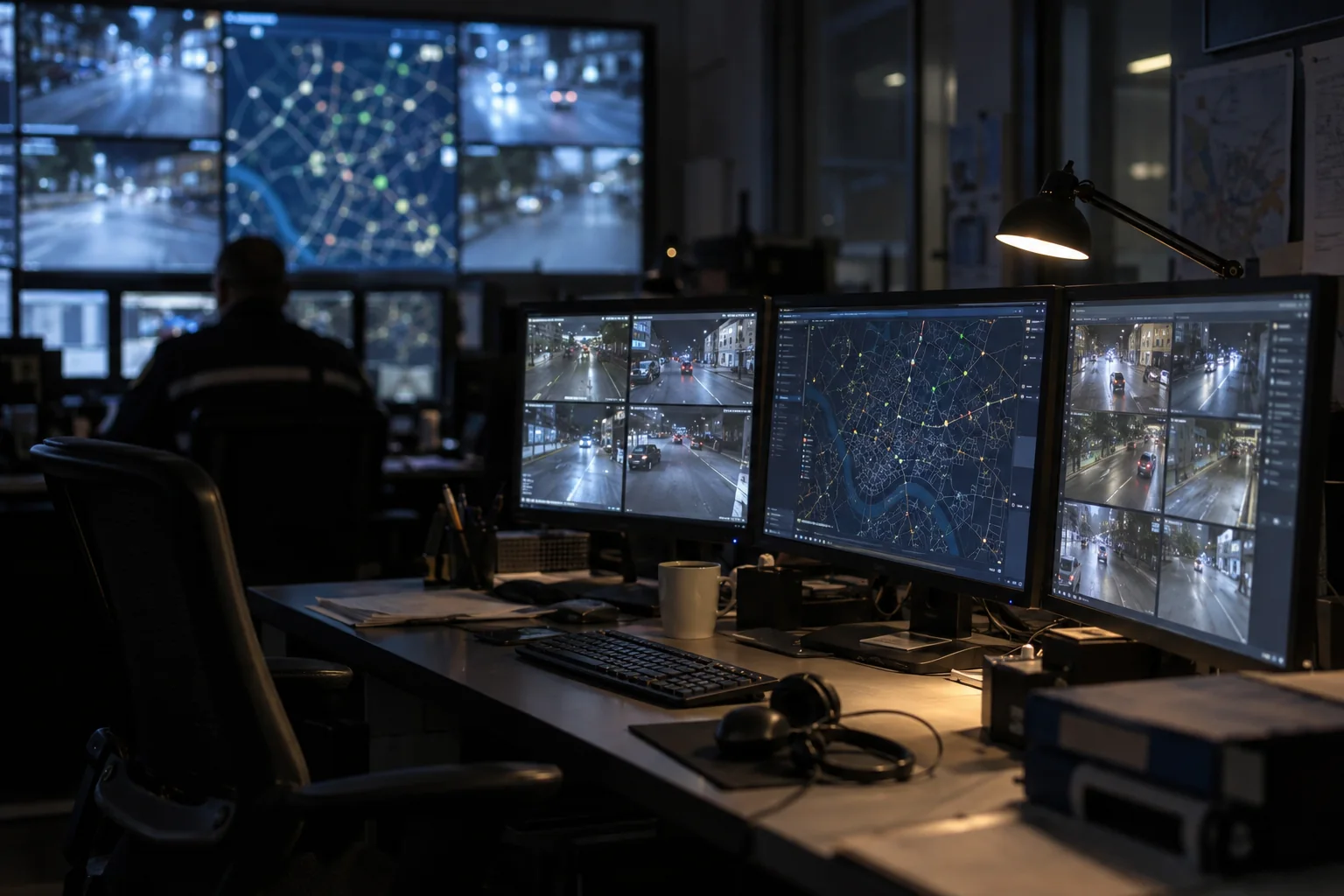 Sala operativa con monitor di videosorveglianza stradale